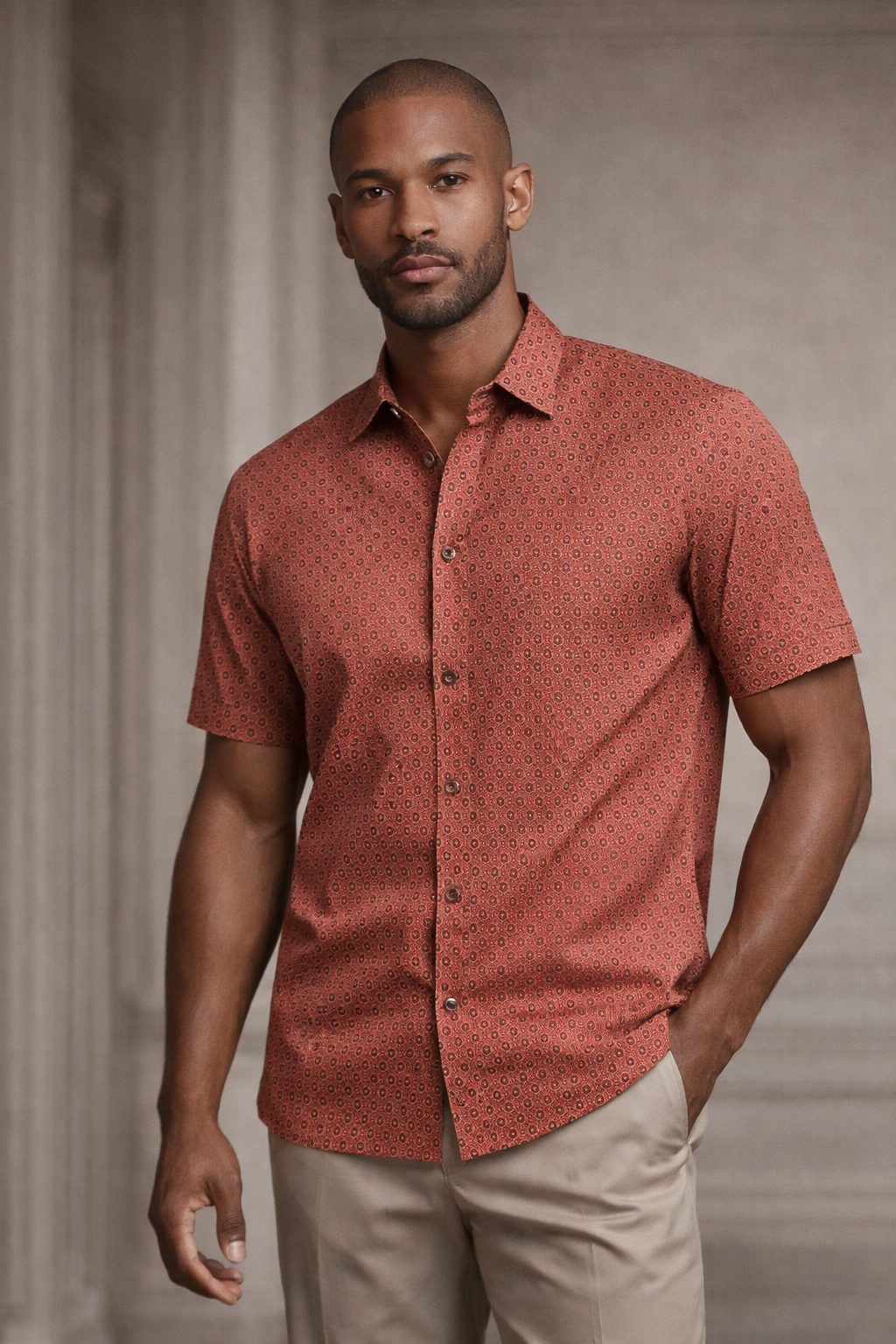 E5 Men's T-Shirt - Gold Paisley Long Sleeve