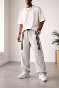 E5 Men's ASH BLACK Snap Button Side Stripe Joggers