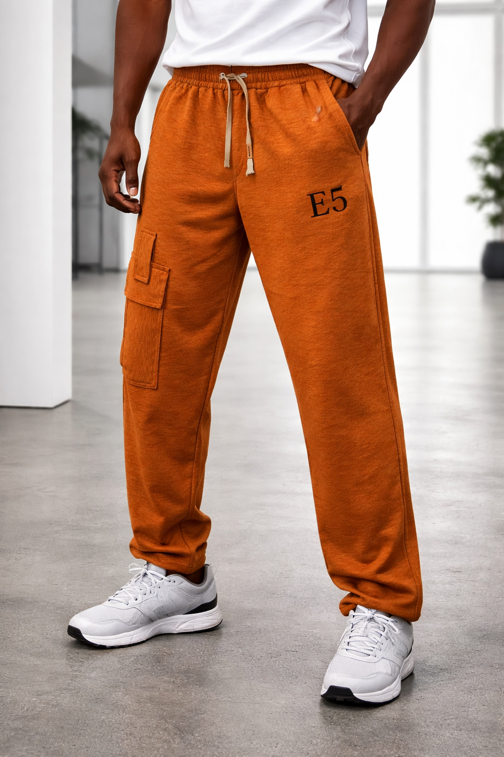 E5 Men's Light Grey Cargo Joggers (2 Inch Longer)