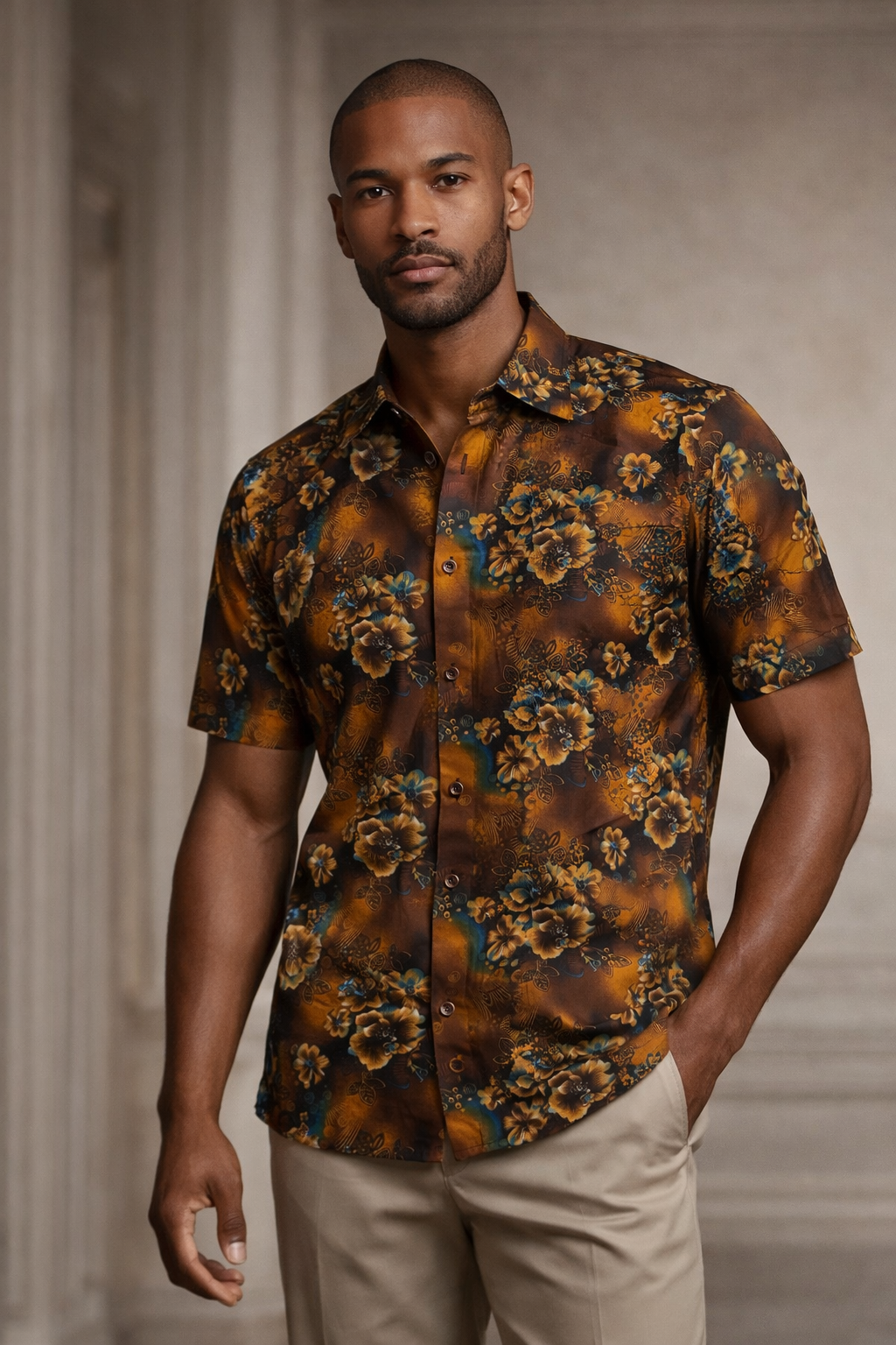 E5 Men's T-Shirt - Orange Abstract Short Sleeve