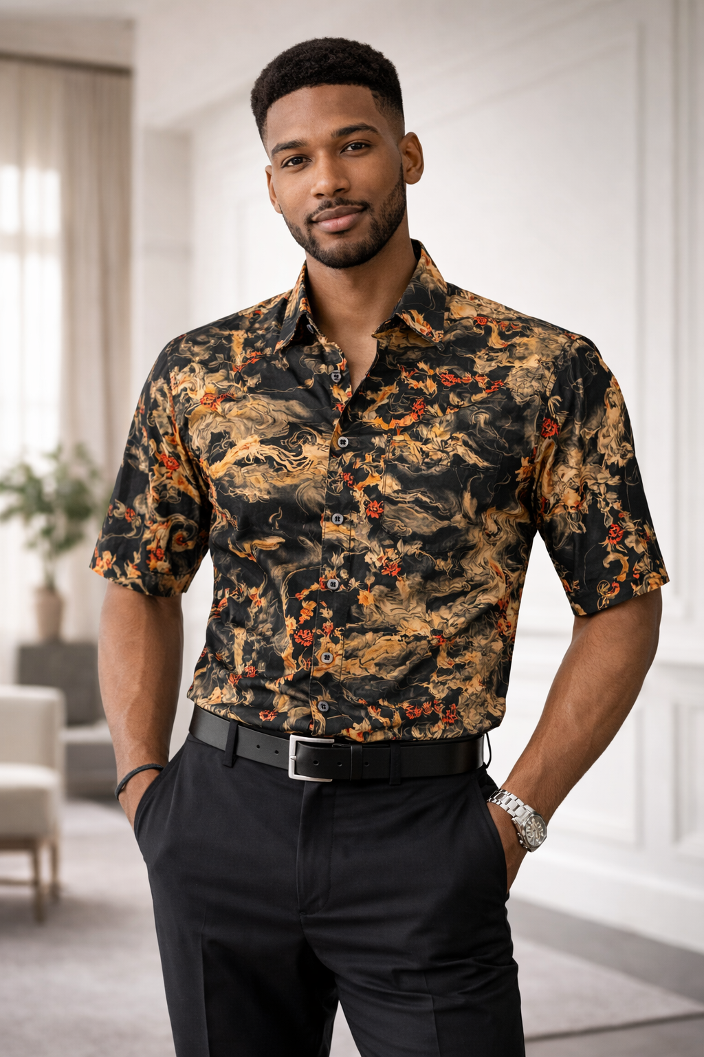 E5 Men's T-Shirt - Brown Paisley Print