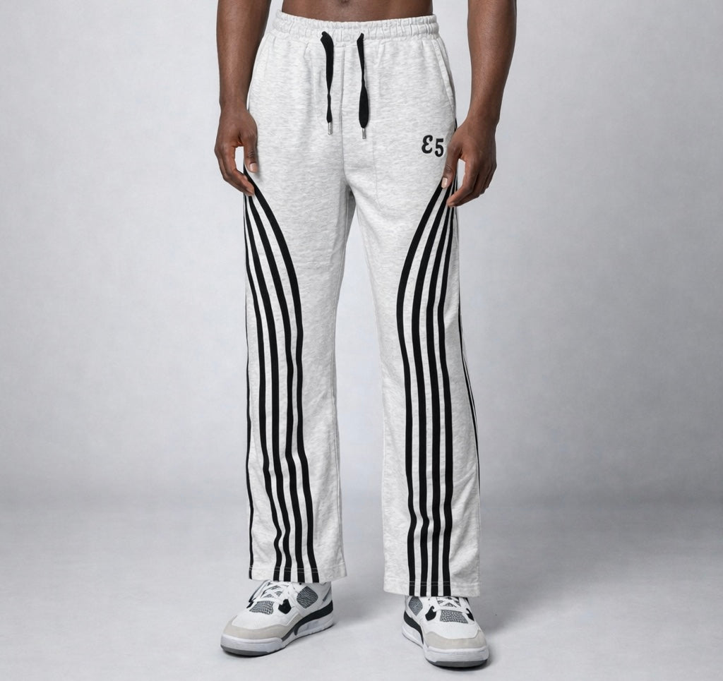 E5 Men's Grey Stripe Wide Leg Cargo Joggers