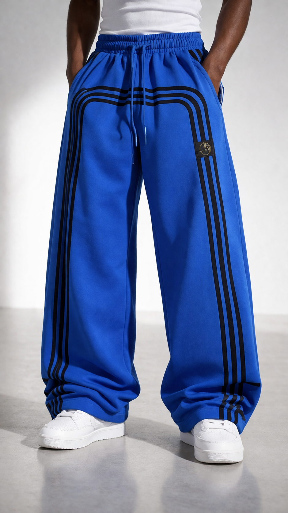 E5 Men's Blue Triple Stripe Wide Leg Joggers