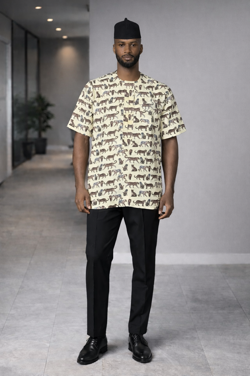 Cream African ANTELOPE Animal Print Senator Top