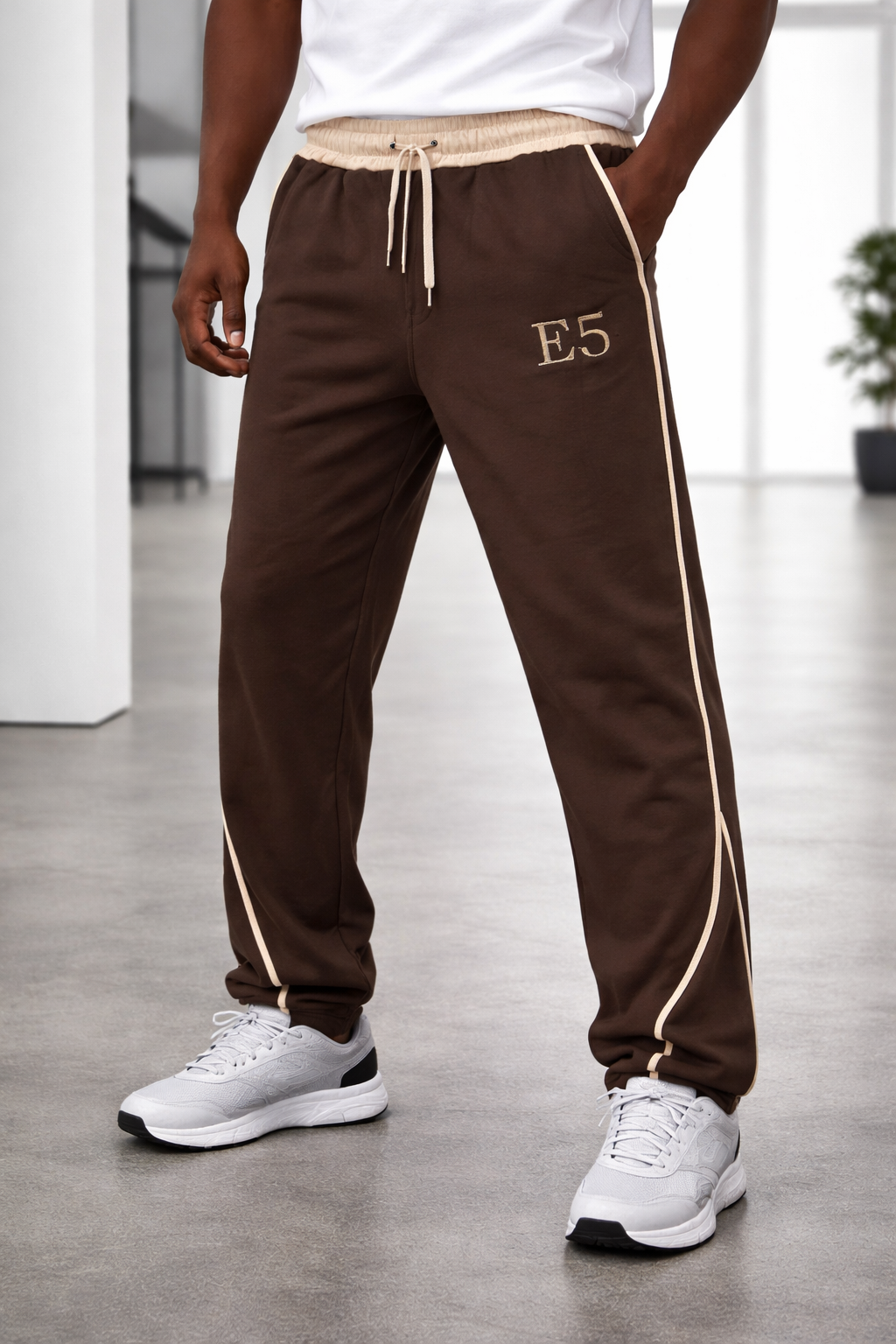 E5 Men's Joggers - Cream brown Stripe
