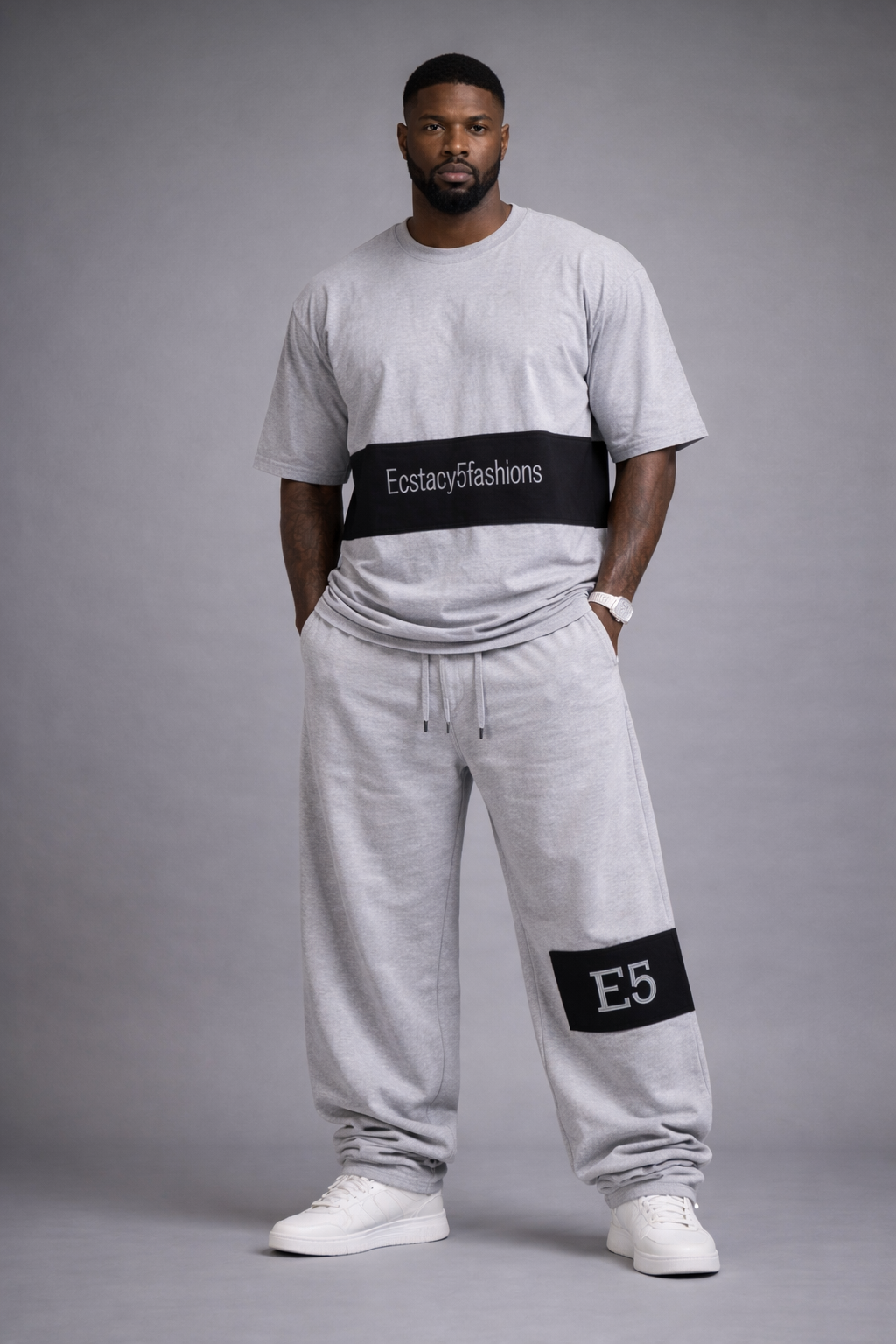 E5 Men's 2 Piece Set - Ash White Ecstacy Band