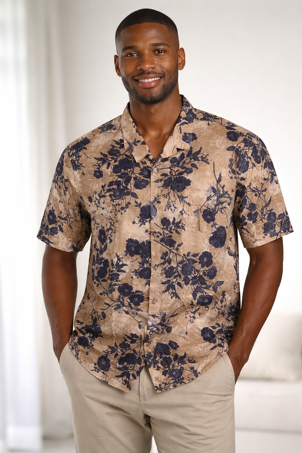 E5 Men's T-Shirt - White Floral Long Sleeve