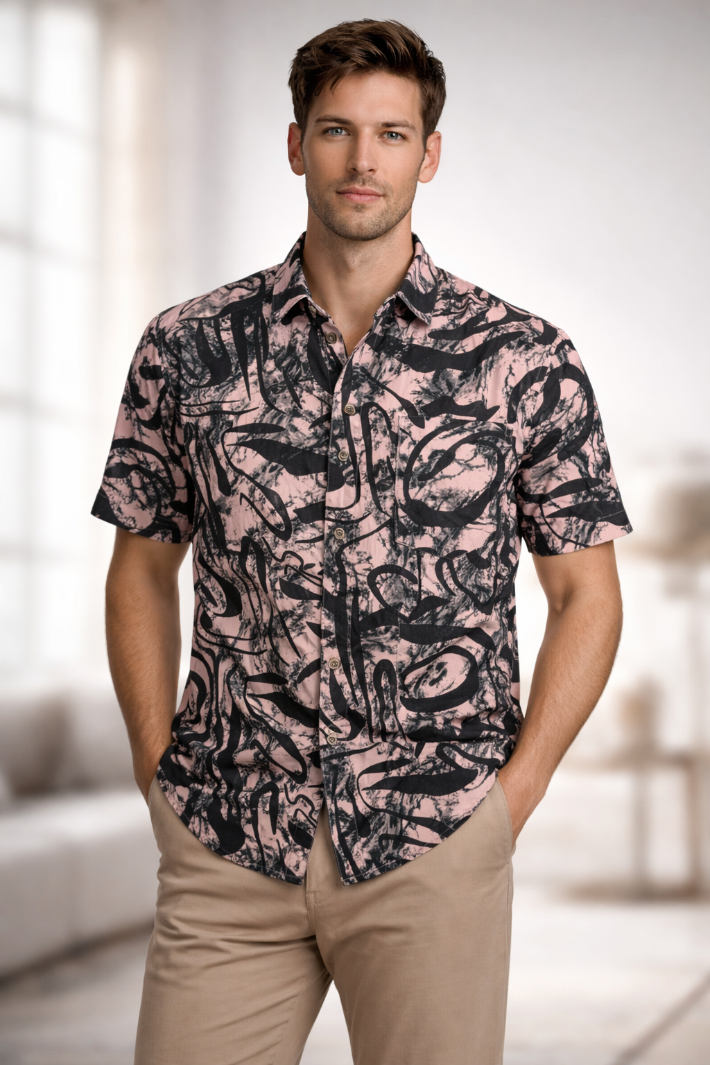 E5 Men's T-Shirt - Navy Floral Short Sleeve