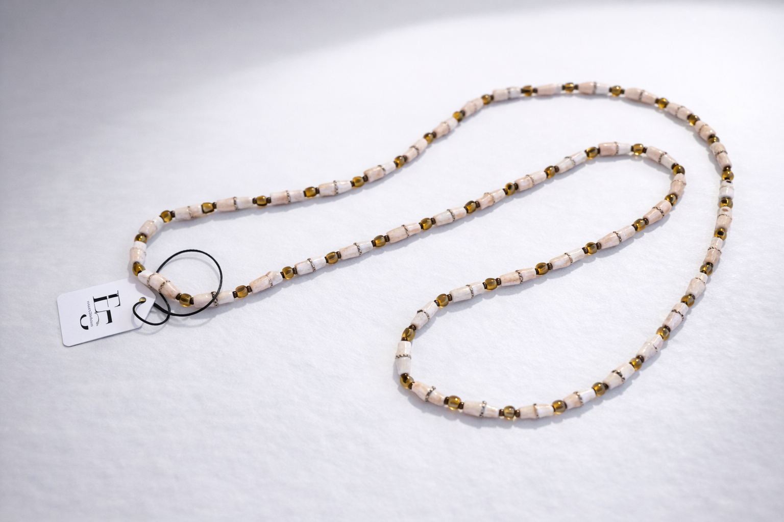 African OFFWHITE & Gold Crystal Bead Necklace