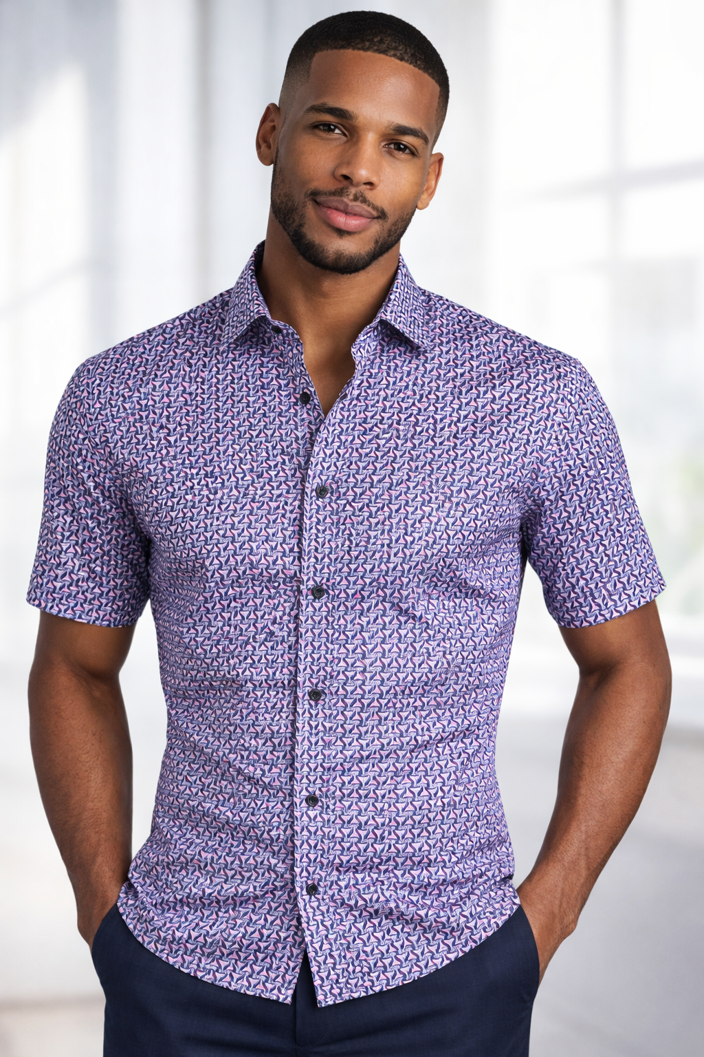 E5 Men's T-Shirt - light blue Abstract short Sleeve