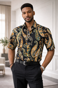 E5 Men's T-Shirt - Olive Green Abstract Short Sleeve