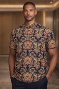 E5 Men's T-Shirt - Indigo Paisley Short Sleeve