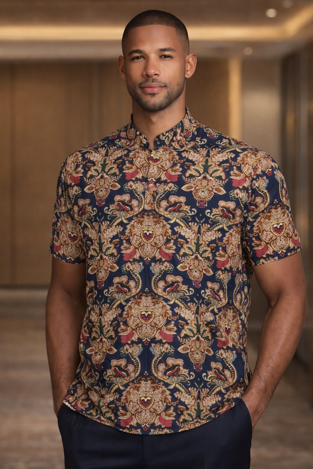 E5 Men's T-Shirt - Indigo Paisley Short Sleeve