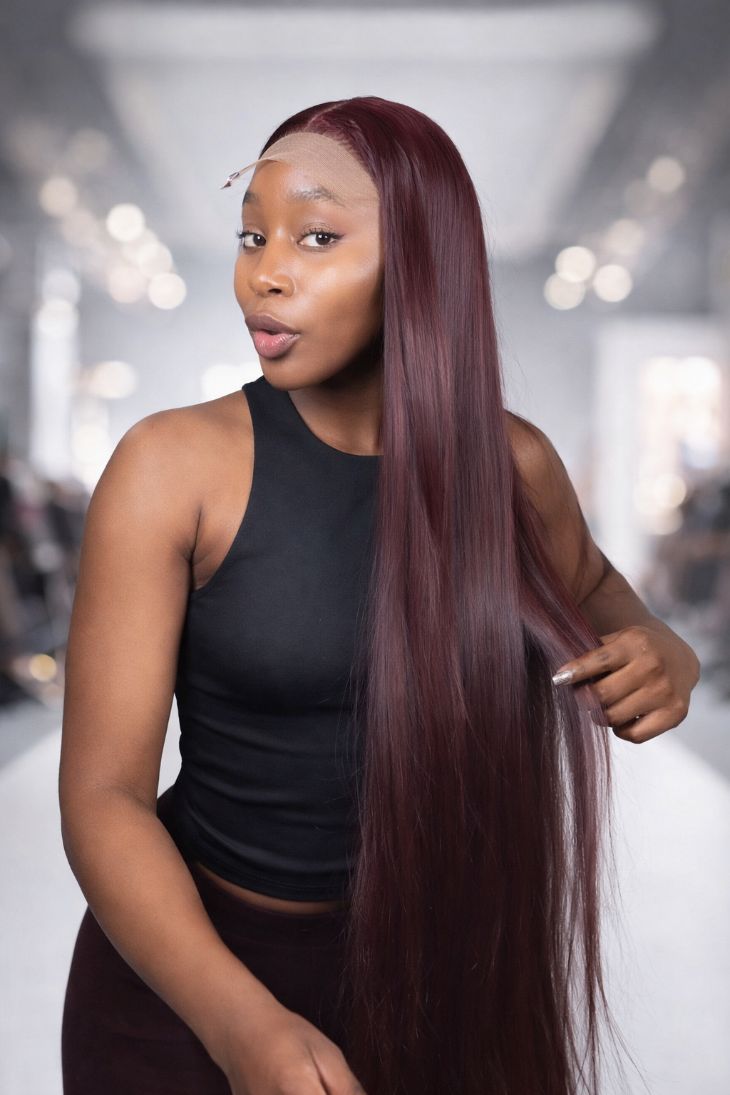 Burgundy Straight Lace Front Wig 30 Inches