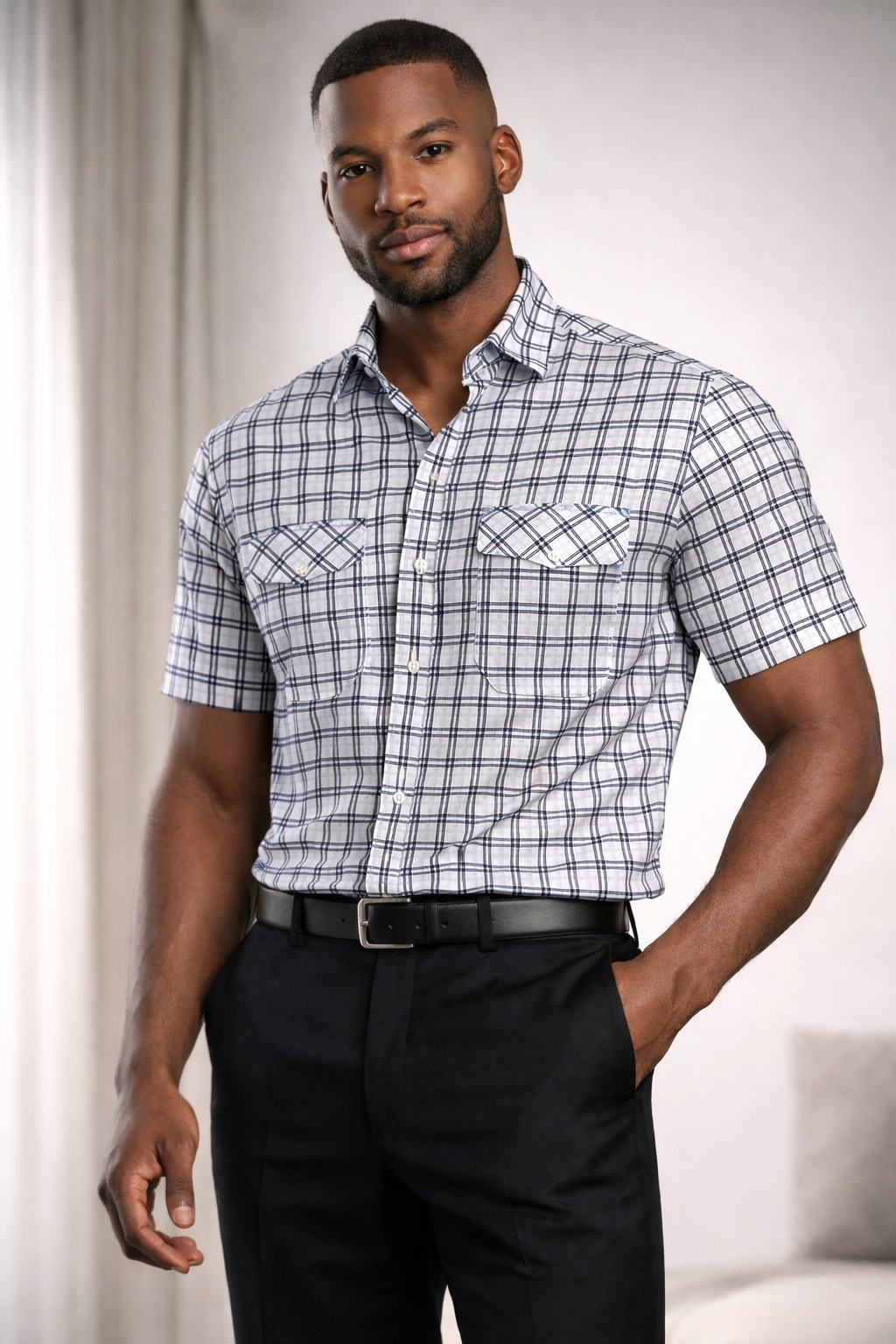 E5 Men's T-Shirt - Navy Bandana Tile Short Sleeve