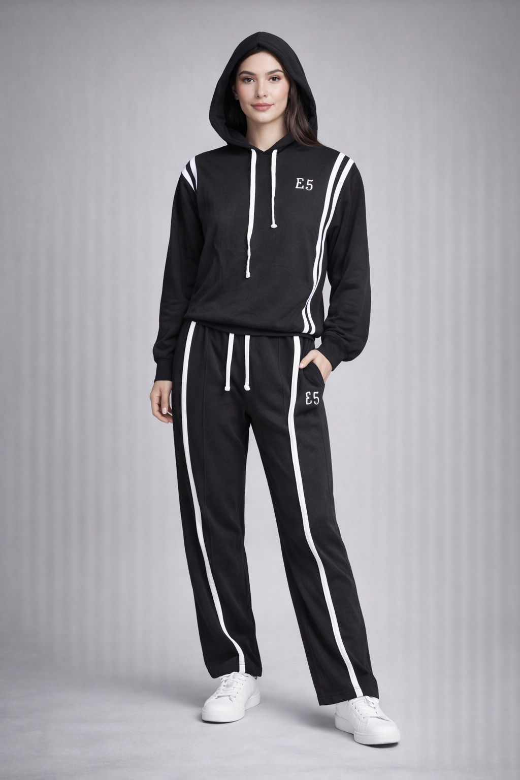 Black E5 Hoodie Tracksuit Set