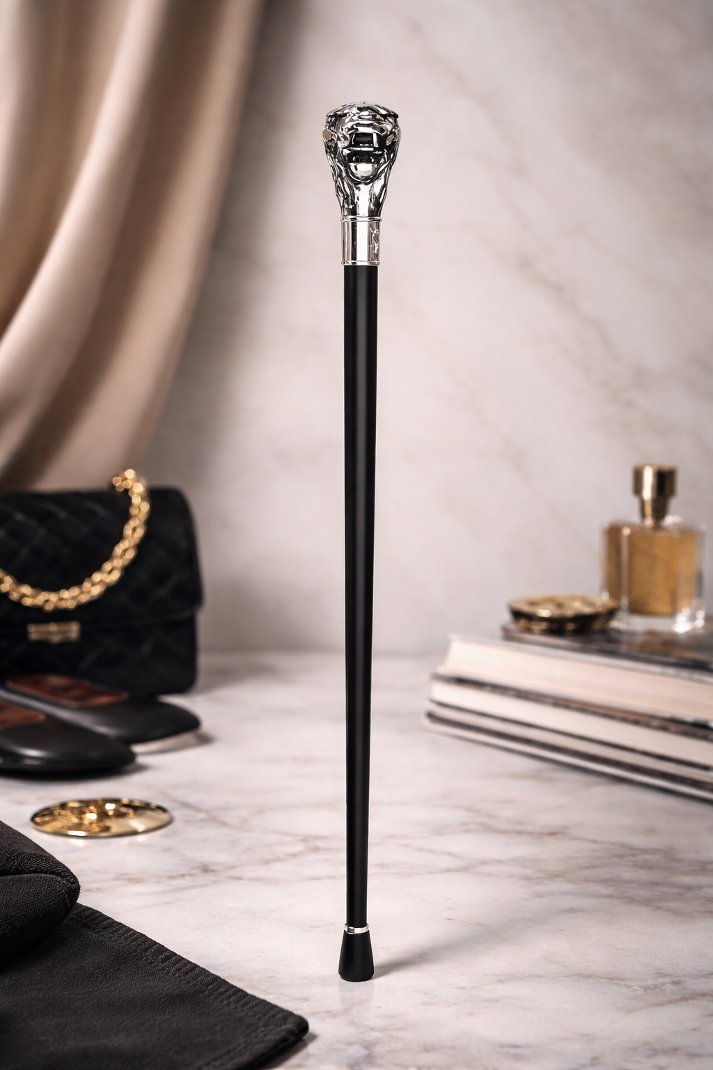 Silver-Topped LION HEAD Walking Stick