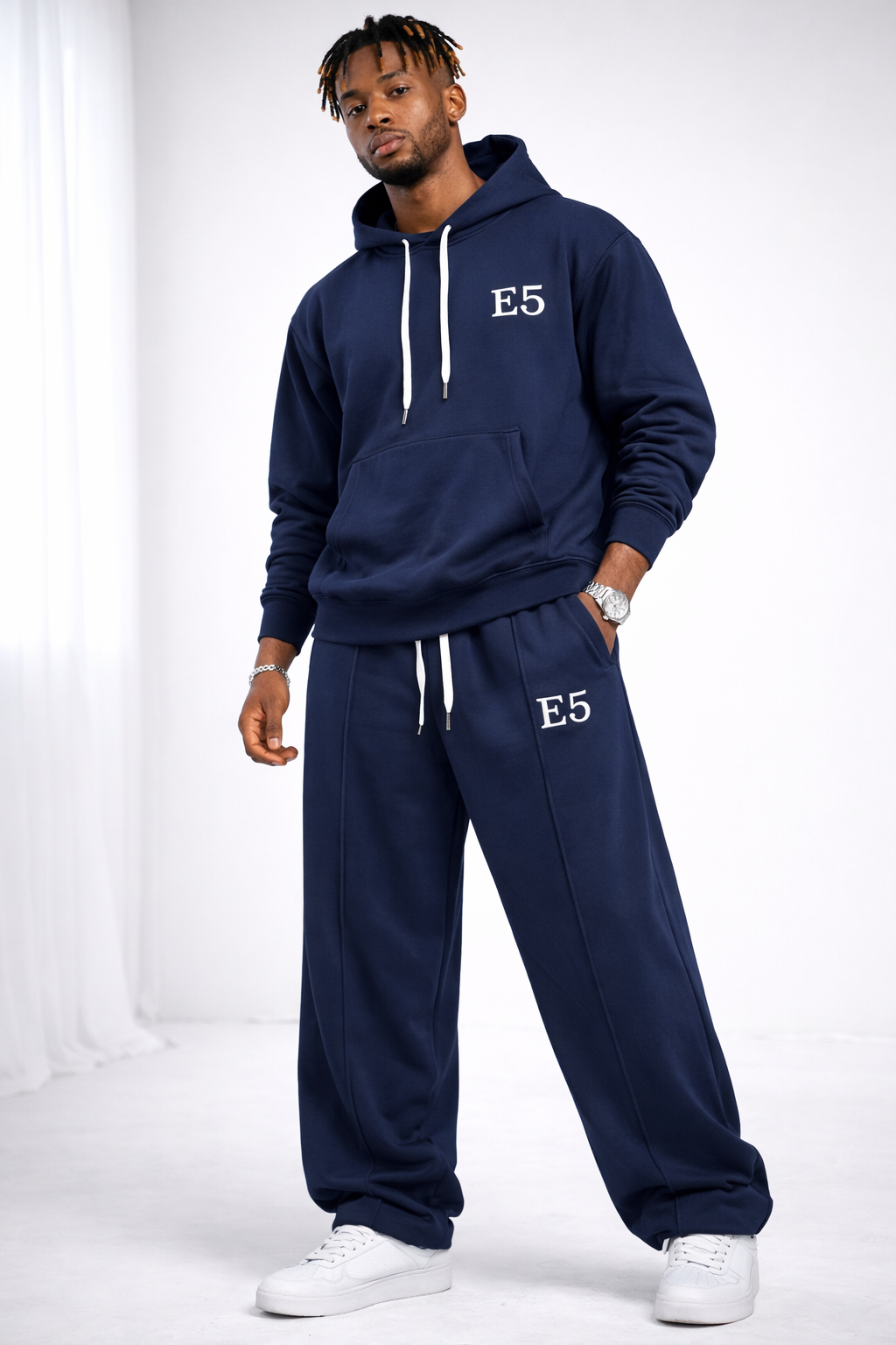 E5 Men's 2 Piece Set - Blue Black Stripe Hoodie