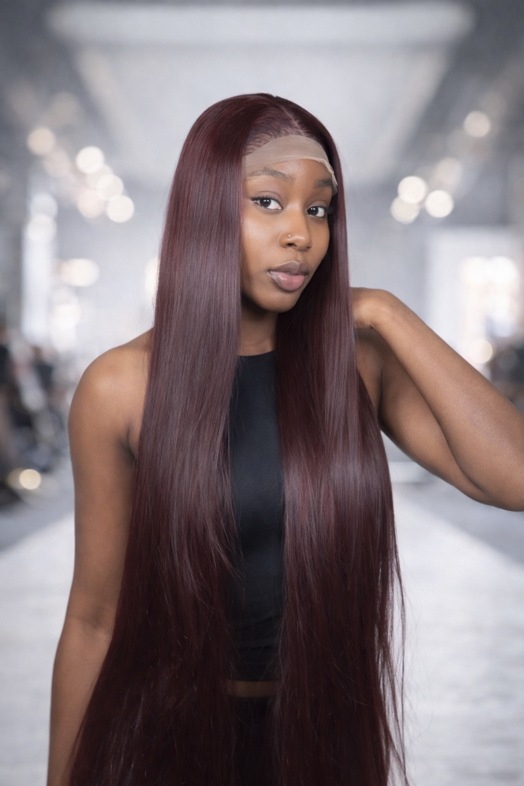 Burgundy Straight Lace Front Wig 30 Inches