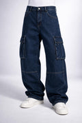 E5 Men's Dark Navy Wide Leg Cargo Jeans