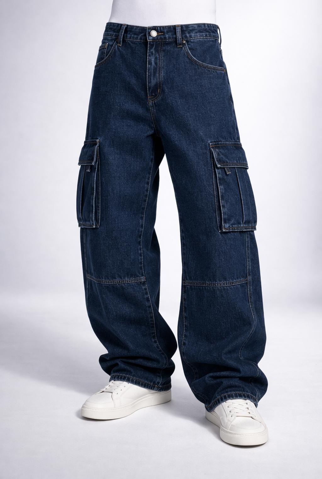 E5 Men's Dark Navy Wide Leg Cargo Jeans