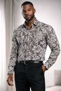 E5 Men's T-Shirt - Sage grey Floral Long Sleeve