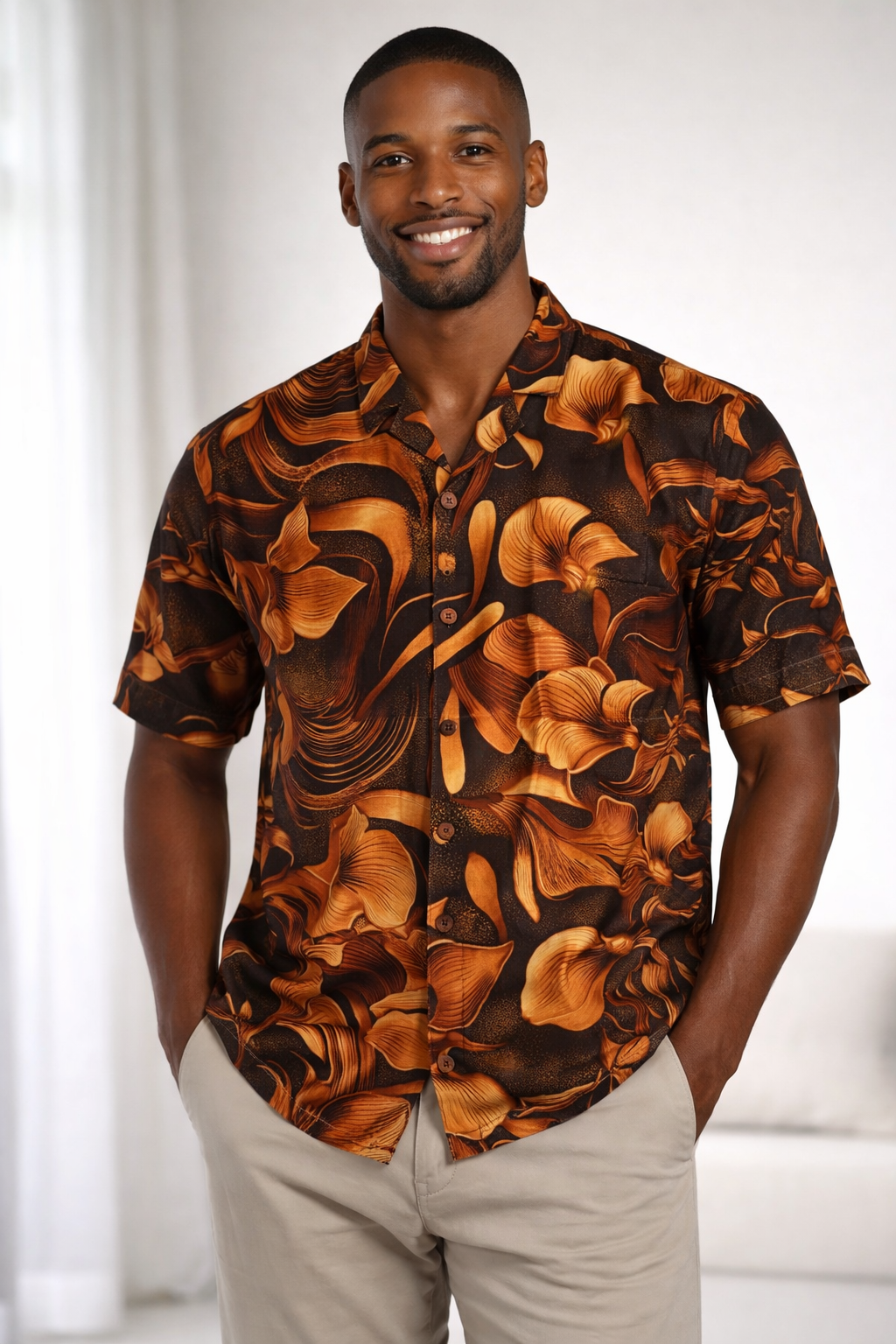 E5 Men's T-Shirt - Green Tropical Leaf Short Sleeve