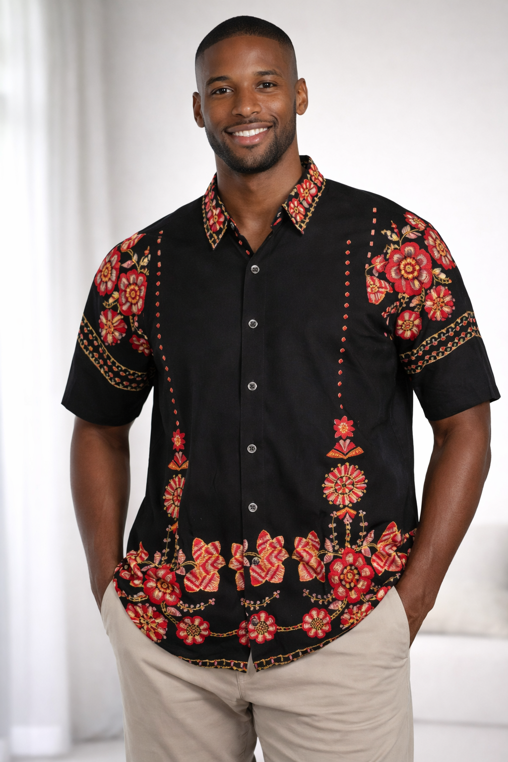 E5 Men's T-Shirt - black Floral Sketch short Sleeve