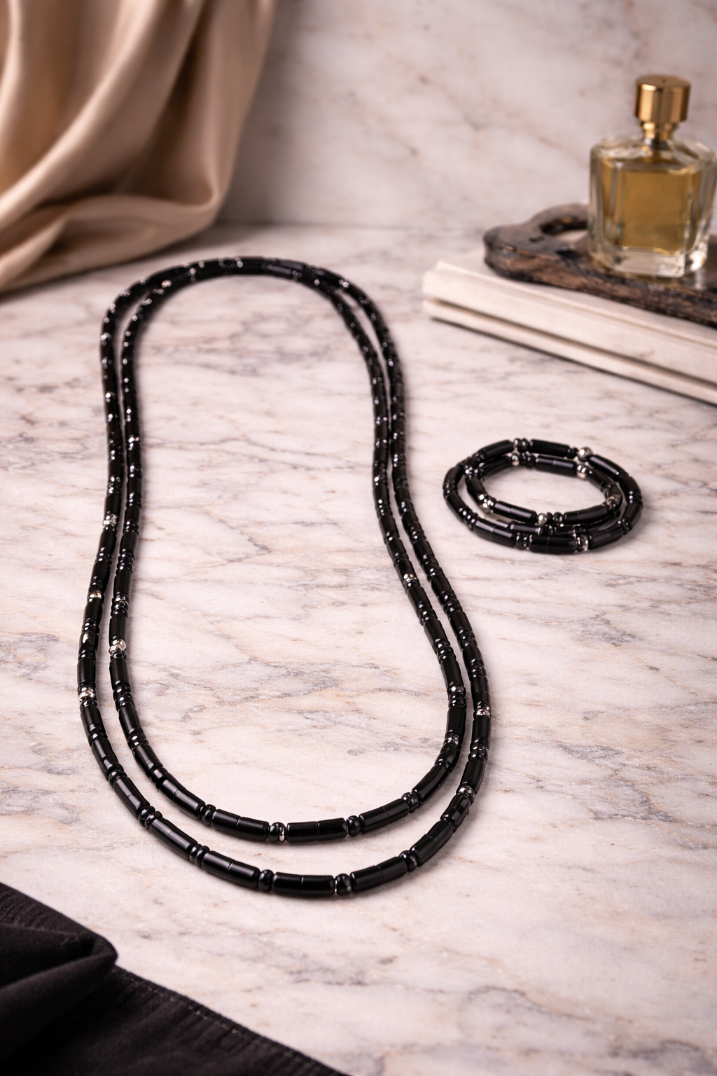 African Black Beaded Necklace & Bracelet Set