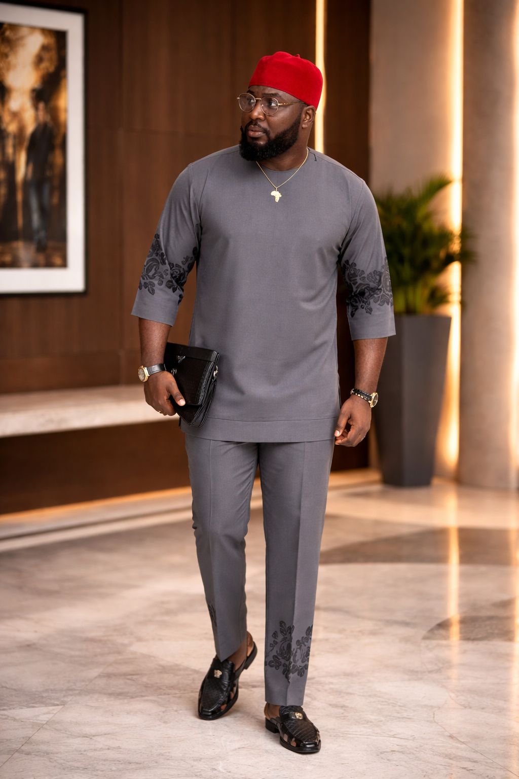 1/3 SLEEVE EMBROIDED TOP AND TROUSER AFRICAN SENATOR WEAR