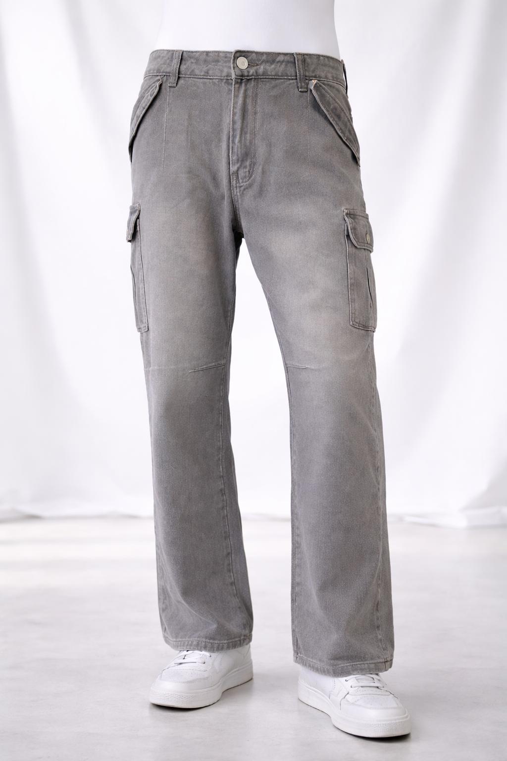 E5 Men's Grey Cargo Straight Jeans