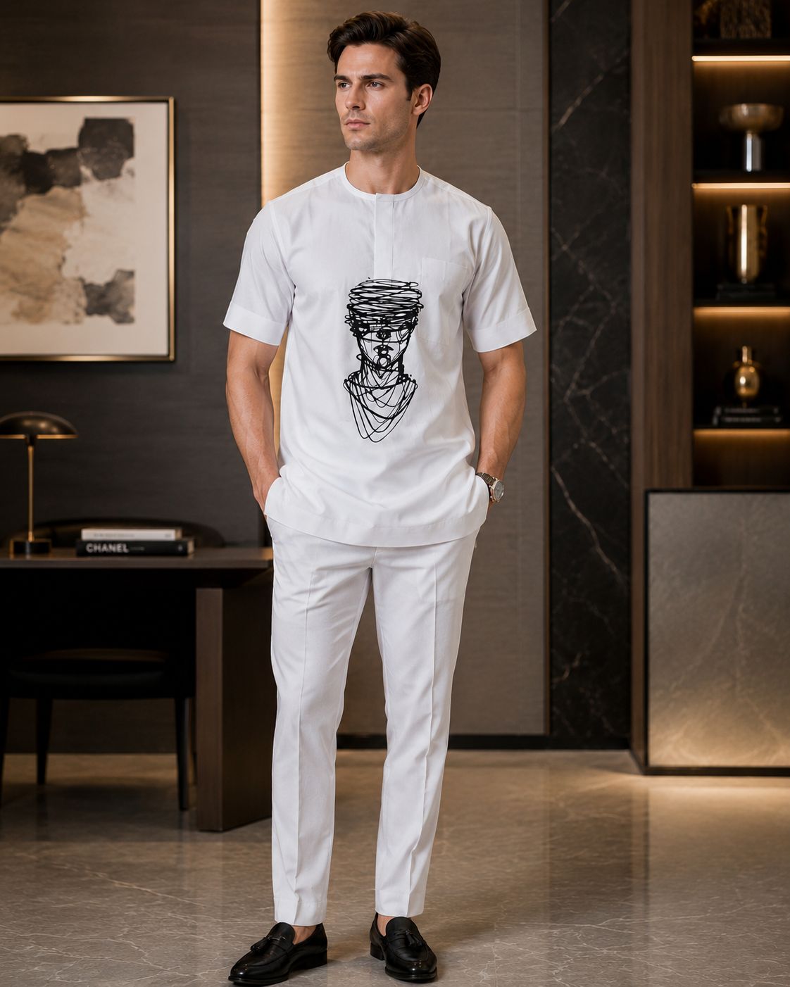 White embroided senator Oversized