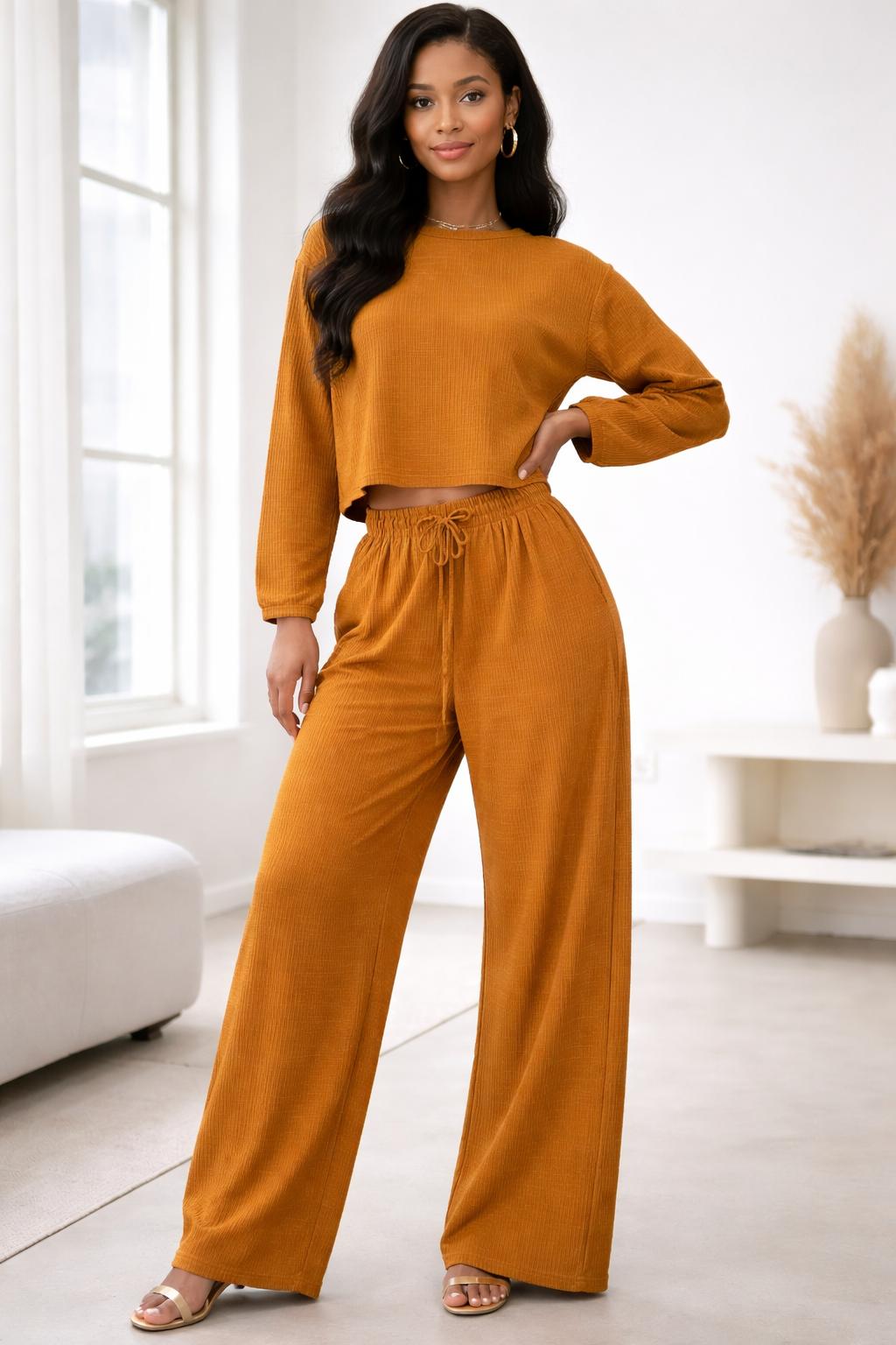 E5 Women's Mustard 2-Piece Crop Top Set