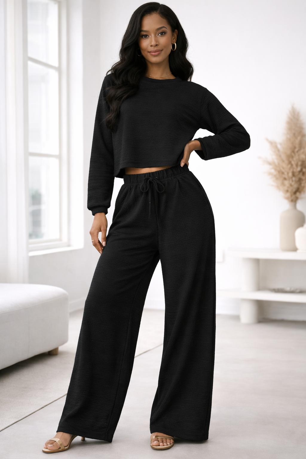 E5 Women's Black 2-Piece Crop Top Set