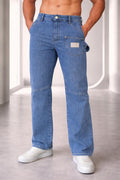 E5 Men's Light Blue Ripped Black Patch Jeans