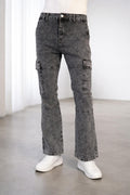 E5 Men's Light black Ripped Wide Leg Button Fly Jeans