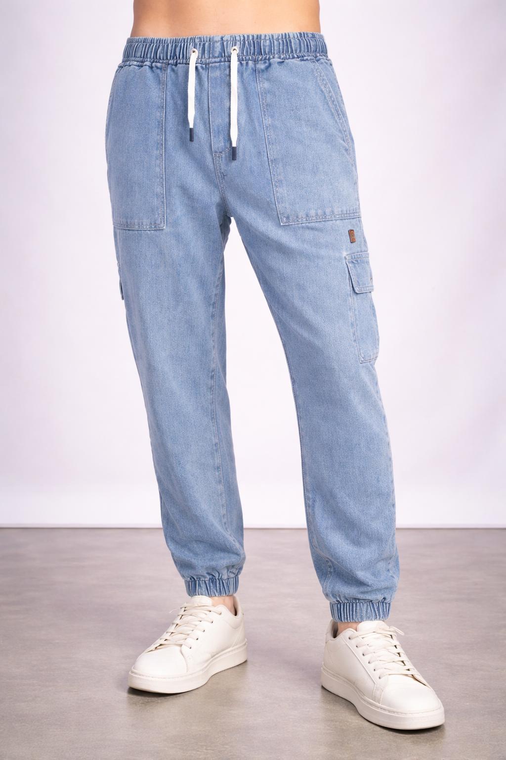 E5 Men's Light Blue Cargo Jogger Jeans