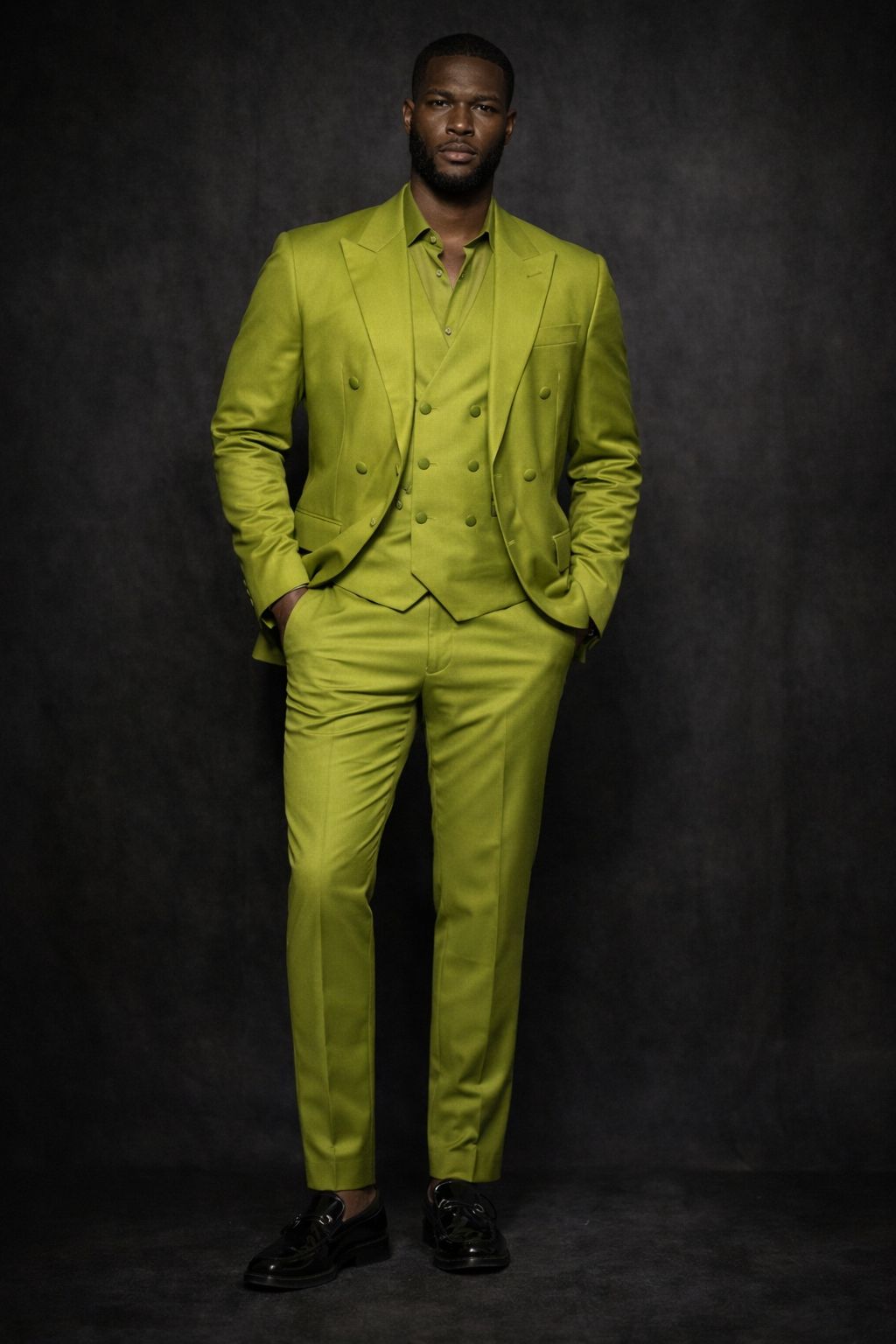 E5 Men's Olive Green 3-Piece Suit