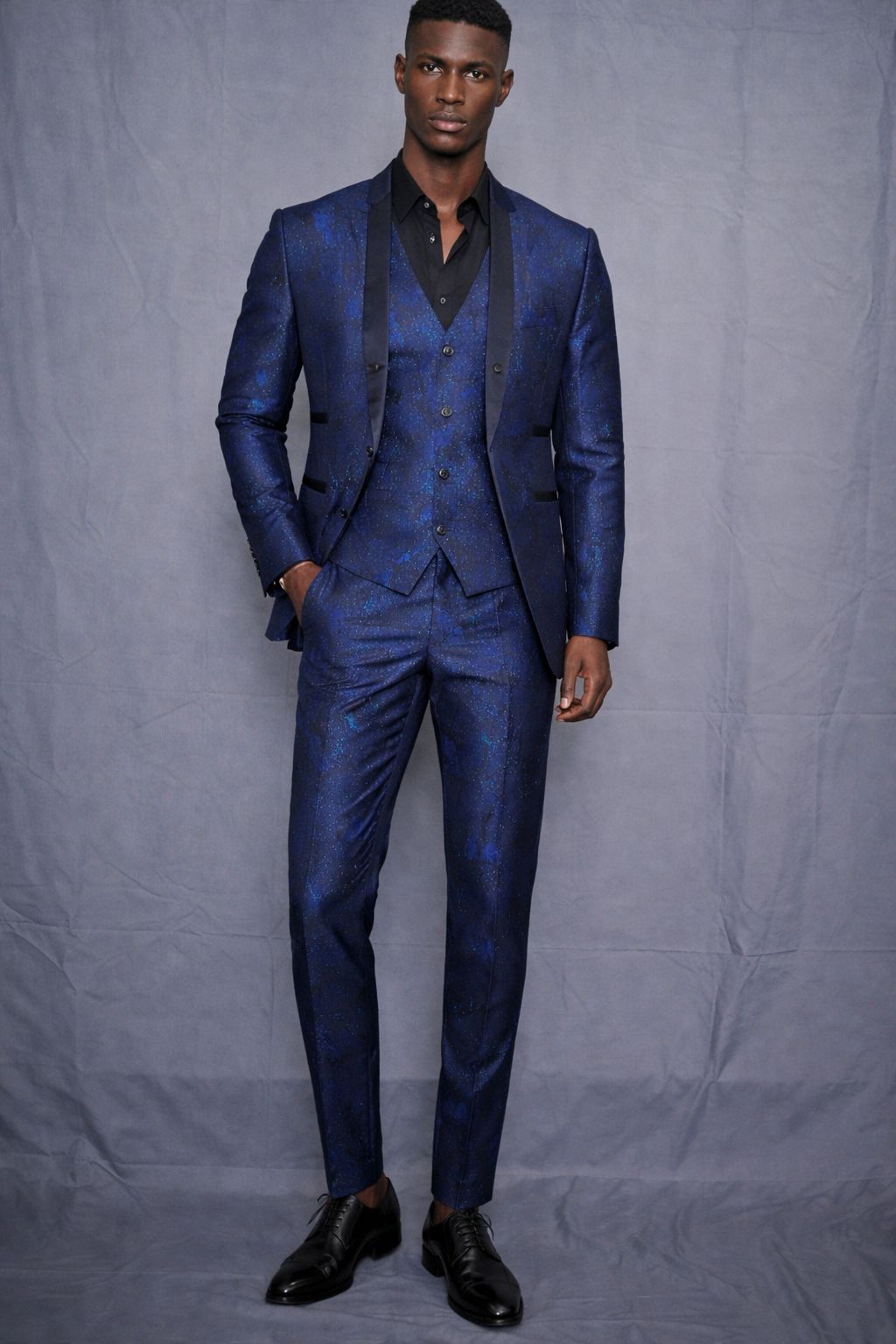 E5 Men's Navy Blue Shimmer 3-Piece Suit