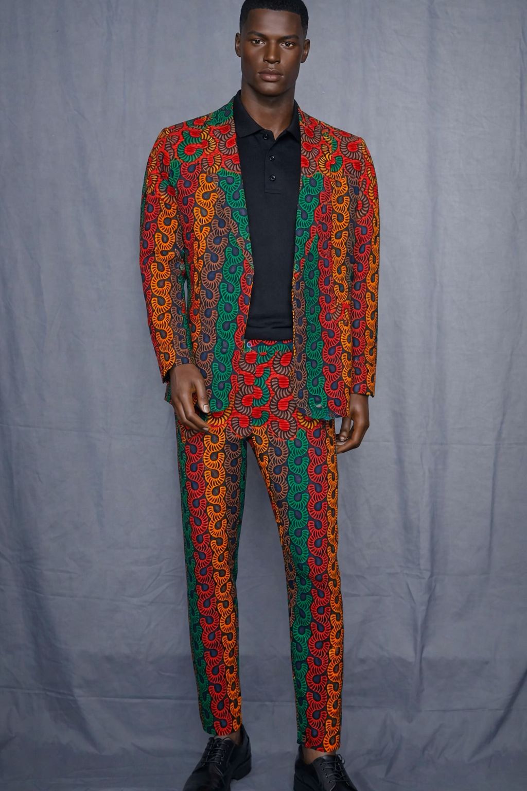 E5 HITARGET Ankara African Print Suit - Red Green Swirl