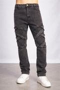 E5 Men's Light black rugged Distressed Straight Jeans