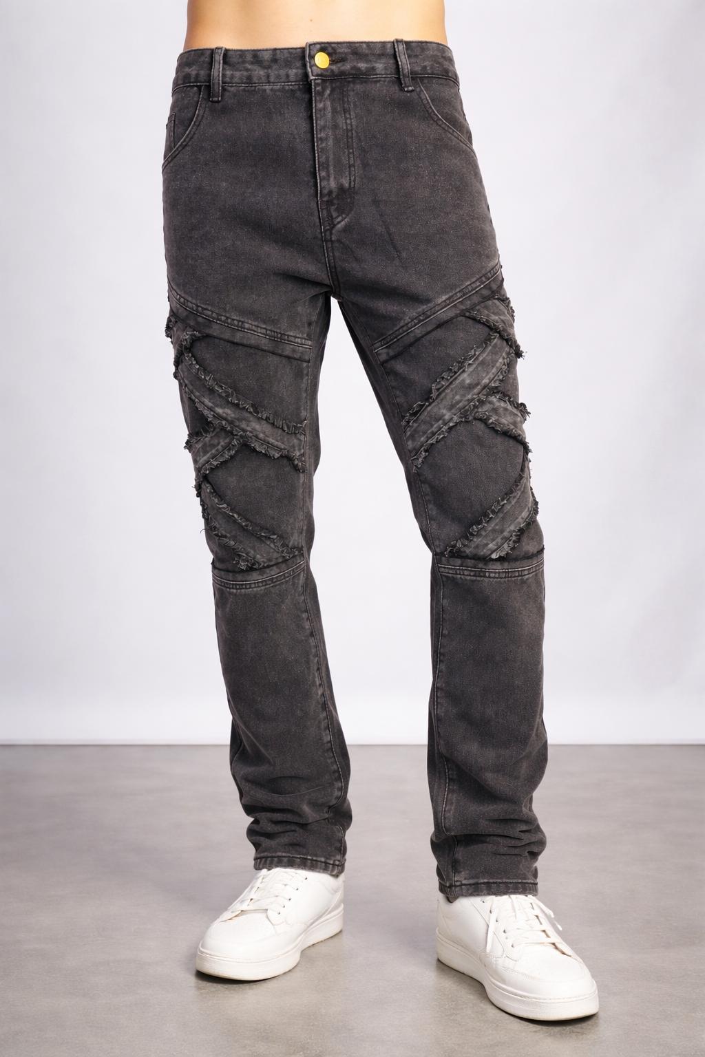 E5 Men's Light black rugged Distressed Straight Jeans