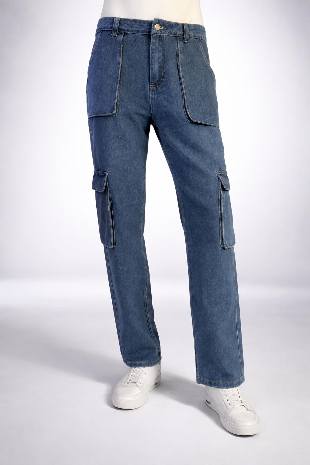 E5 Men's Light Blue Wide Leg Ripped Jeans