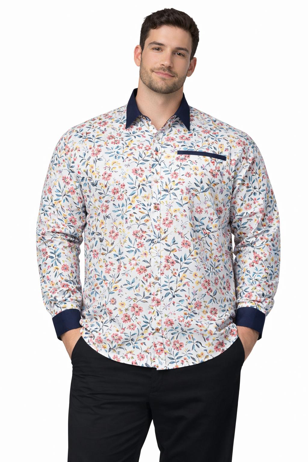 E5 Men's T-Shirt - Blue Denim Floral Short Sleeve