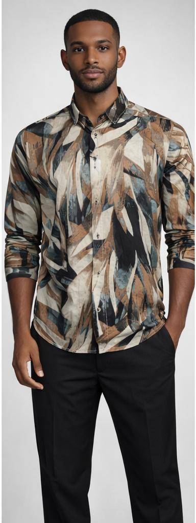 E5 Men's T-Shirt - Tan Ethnic Stripe long Sleeve