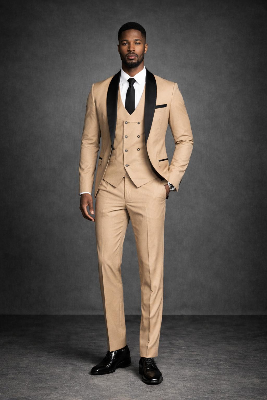 E5 Men's Camel Tan 3-Piece Suit
