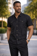 E5 Men's T-Shirt - Black Bandana Patchwork Short Sleeve