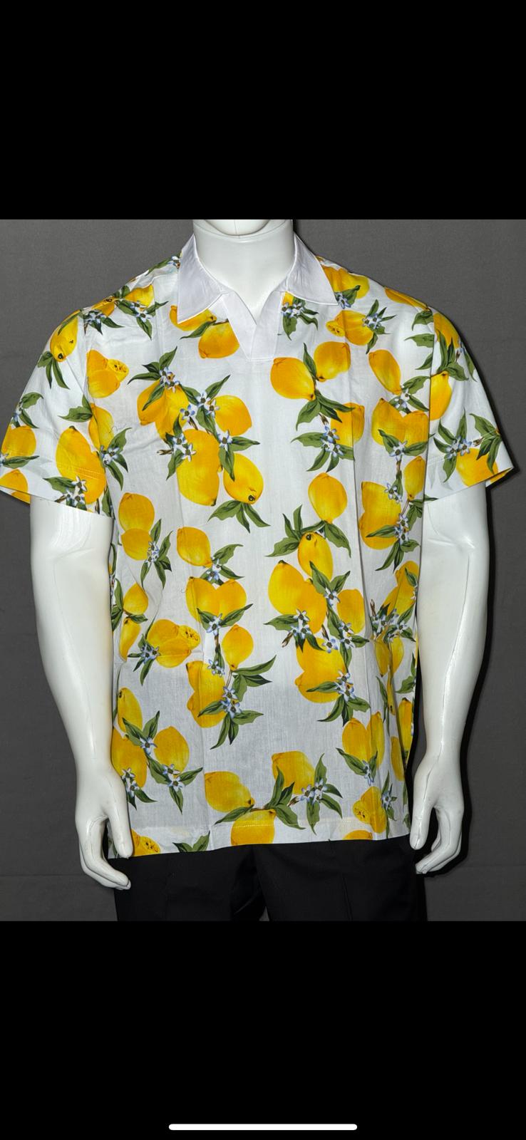 E5 Men's T-Shirt - yellow and white Paisley Short Sleeve