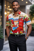 E5 Men's T-Shirt - Cream Multi Geo Abstract Short Sleeve