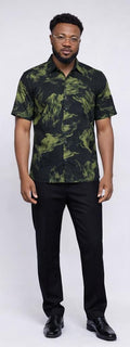 E5 Men's T-Shirt - Green and black Multi Stripe Long Sleeve